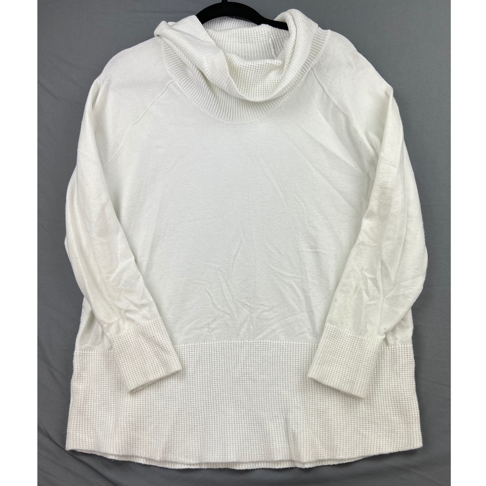 Cyrus Cowl Neck Sweater Womens 1X White Waffle Knit Raglan Long Sleeve Good